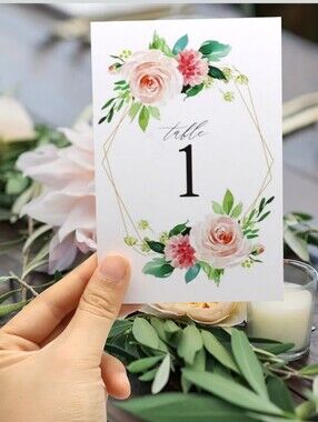 Elegant Floral Table Number Cards - Pink Rose Design 1-25